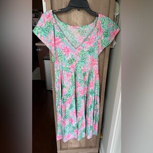Lilly Pulitzer Mint Green Dress with Pink Floral Print